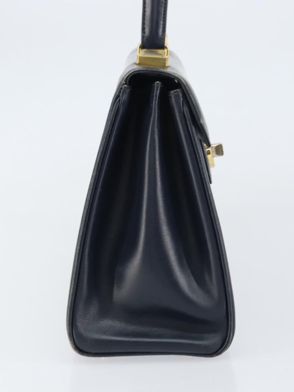 GUCCI Hand Bag Leather Navy Gold Auth - Picture 4 of 8